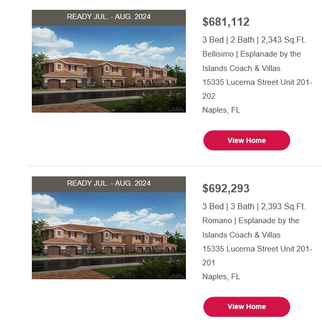Inventory Homes at Esplande By The Islands in Naples Florida