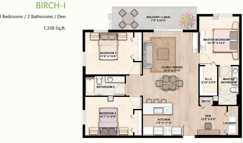 Birch-1 floor plan at Botanika