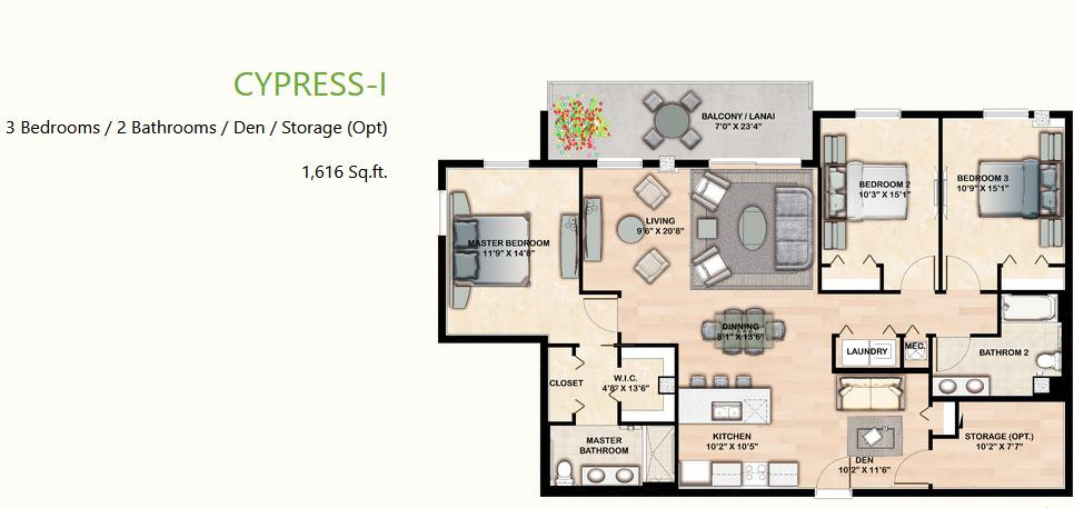 Cypress-1 floor plan at Botanika